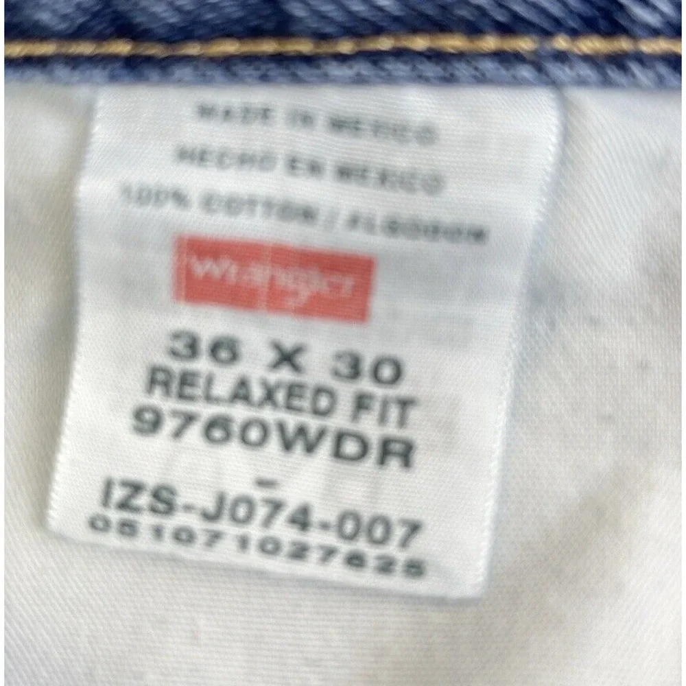 Wrangler Relaxed Fit Jeans Mens 36 x 30 Straight Leg Ripped Work Western